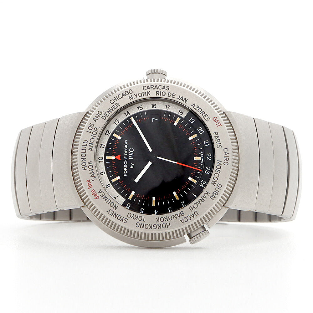 電池交換済 PORSCHE DESIGN By IWC ポルシェ デザイン トラベラーズウォッチ ワールドタイム IW382101 デイト ワールドタイム 黒 ブラック Ti チタン メンズ クォーツ【6ヶ月保証】【腕時計】【中古】
