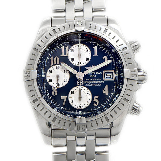 BREITLING ブライトリング クロノマット エボリューション クロノグラフ A13356 デイト 300ｍ防水 青 ブルー SS ステンレス 自動巻き【6ヶ月保証】【腕時計】【中古】