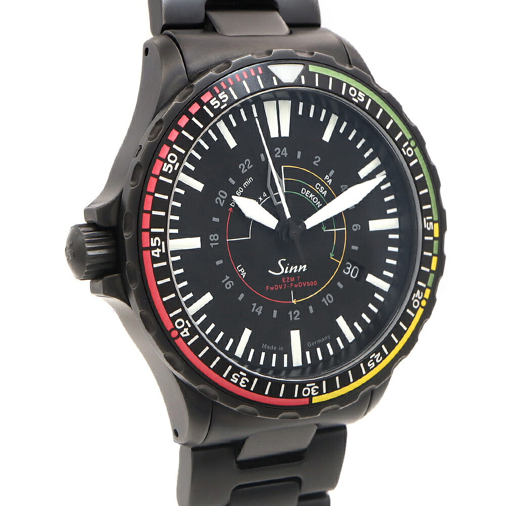SINN ジン インストゥルメント 世界300本限定 857 EZM7.S デイト 200m防水 レフトハンド GMT 黒 ブラック SS ステンレス メンズ 自動巻き【6ヶ月保証】【腕時計】【中古】