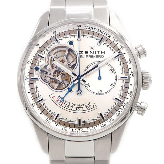 ZENITH ゼニス エルプリメロ クロノマスター オープン パワーリザーブ クロノグラフ 03.2080.4021 オープンハート 100m防水 裏スケ シルバー SS ステンレス メンズ 自動巻き【6ヶ月保証】【腕時計】【中古】
