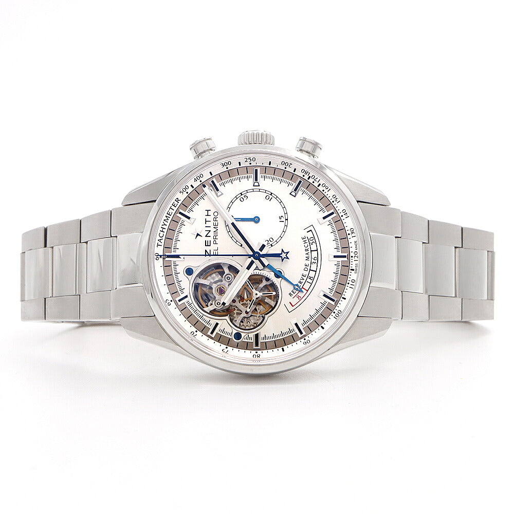 ZENITH ゼニス エルプリメロ クロノマスター オープン パワーリザーブ クロノグラフ 03.2080.4021 オープンハート 100m防水 裏スケ シルバー SS ステンレス メンズ 自動巻き【6ヶ月保証】【腕時計】【中古】
