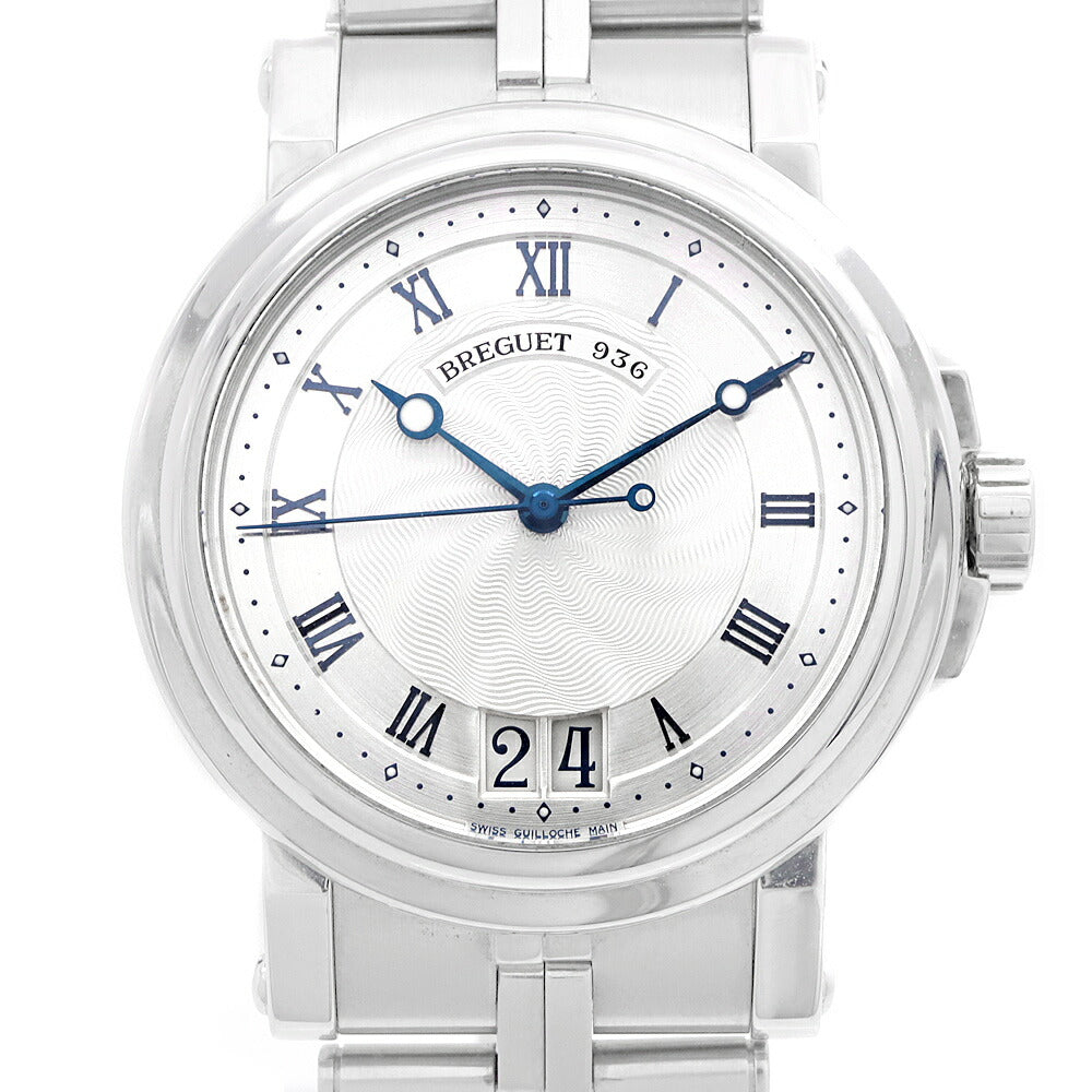 Breguet ブレゲ マリーンII ラージデイト 5817ST 5817ST/12/SV0 裏スケ シルバー ギョーシェ SS ステンレス メンズ 自動巻き【6ヶ月保証】【腕時計】【中古】