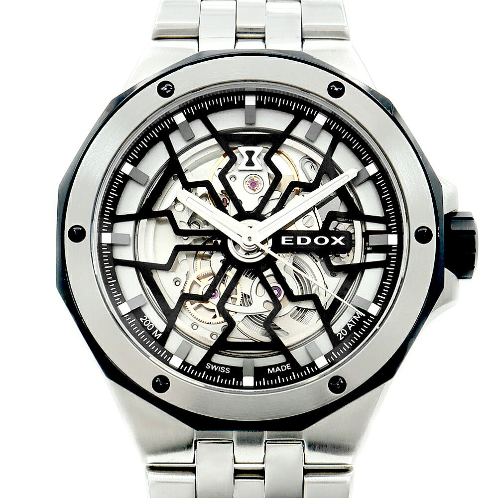 内部点検済 EDOX エドックス デルフィン メカノ オートマティック 85303 200m防水 スケルトン SS ステンレス メンズ 自動巻き【6ヶ月保証】【腕時計】【中古】