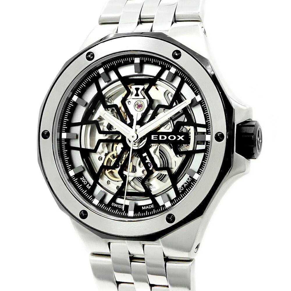 内部点検済 EDOX エドックス デルフィン メカノ オートマティック 85303 200m防水 スケルトン SS ステンレス メンズ 自動巻き【6ヶ月保証】【腕時計】【中古】