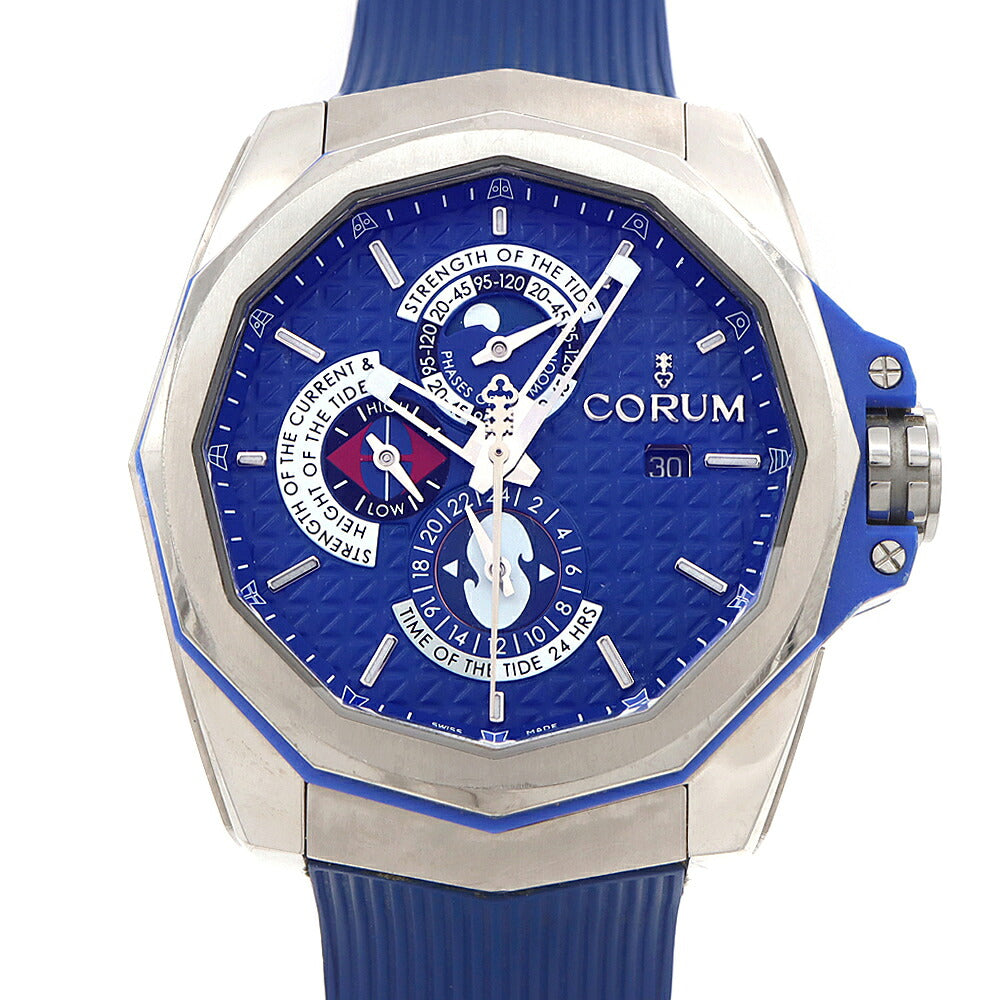CORUM コルム アドミラルズ カップ AC-One 45 タイド 01.0130 277.101.04/F373 AB12 タイドグラフ 裏スケ ムーンフェイズ 300m防水 デイト 青 ブルー Ti チタン SS ステンレス 純正ベルト 純正尾錠 メンズ 自動巻き【6ヶ月保証】【腕時計】【中古】