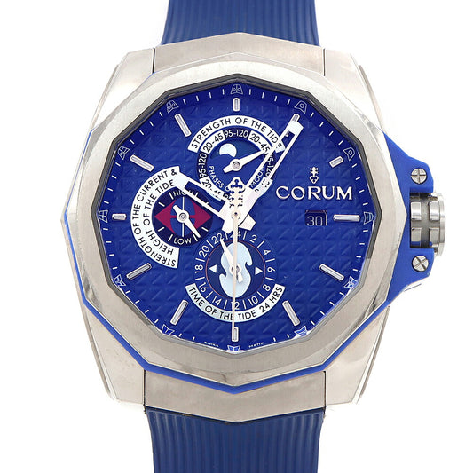 CORUM コルム アドミラルズ カップ AC-One 45 タイド 01.0130 277.101.04/F373 AB12 タイドグラフ 裏スケ ムーンフェイズ 300m防水 デイト 青 ブルー Ti チタン SS ステンレス 純正ベルト 純正尾錠 メンズ 自動巻き【6ヶ月保証】【腕時計】【中古】