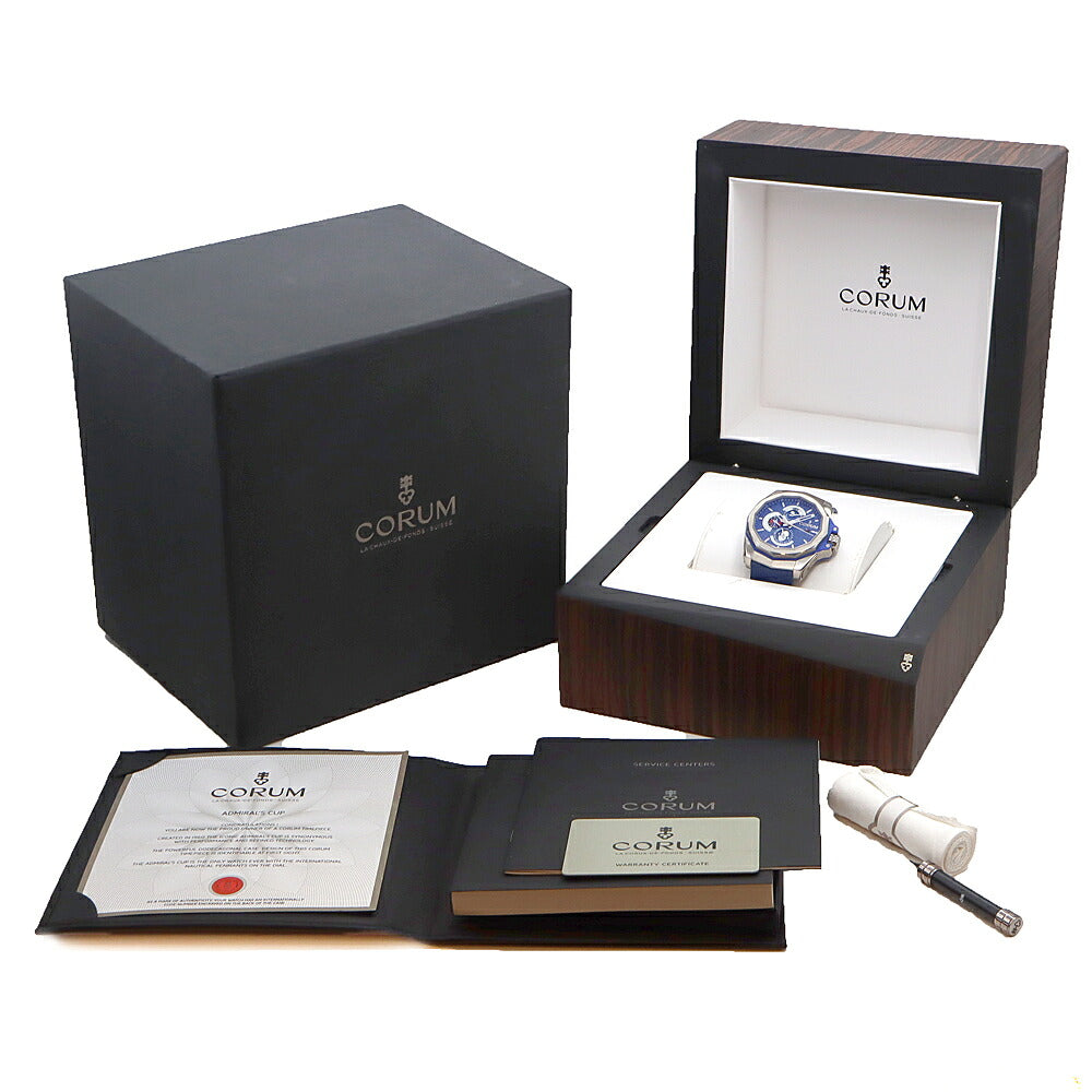 CORUM コルム アドミラルズ カップ AC-One 45 タイド 01.0130 277.101.04/F373 AB12 タイドグラフ 裏スケ ムーンフェイズ 300m防水 デイト 青 ブルー Ti チタン SS ステンレス 純正ベルト 純正尾錠 メンズ 自動巻き【6ヶ月保証】【腕時計】【中古】