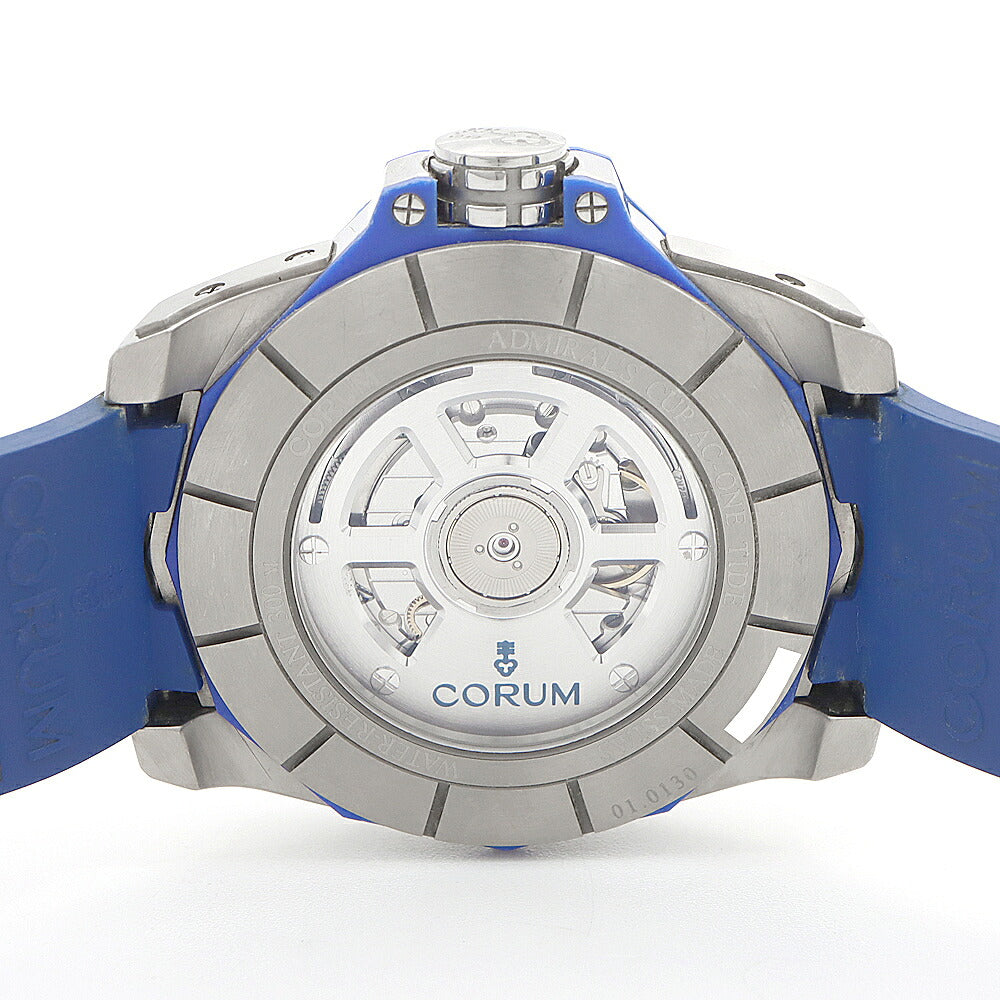CORUM コルム アドミラルズ カップ AC-One 45 タイド 01.0130 277.101.04/F373 AB12 タイドグラフ 裏スケ ムーンフェイズ 300m防水 デイト 青 ブルー Ti チタン SS ステンレス 純正ベルト 純正尾錠 メンズ 自動巻き【6ヶ月保証】【腕時計】【中古】