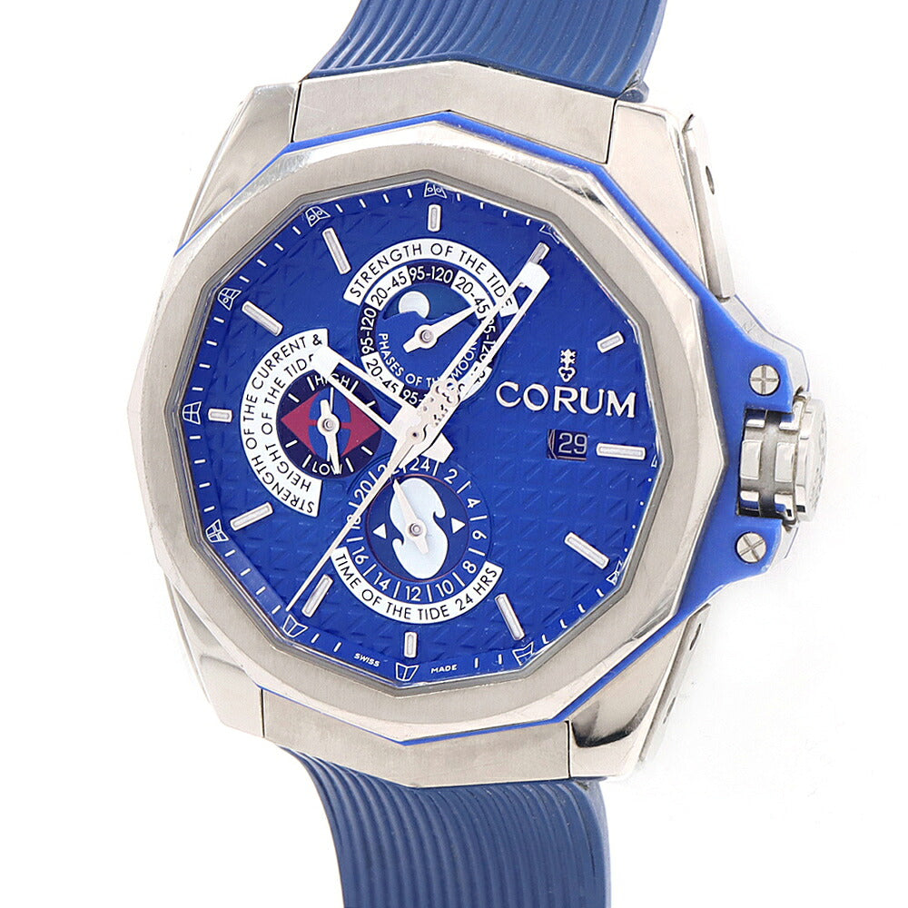 CORUM コルム アドミラルズ カップ AC-One 45 タイド 01.0130 277.101.04/F373 AB12 タイドグラフ 裏スケ ムーンフェイズ 300m防水 デイト 青 ブルー Ti チタン SS ステンレス 純正ベルト 純正尾錠 メンズ 自動巻き【6ヶ月保証】【腕時計】【中古】
