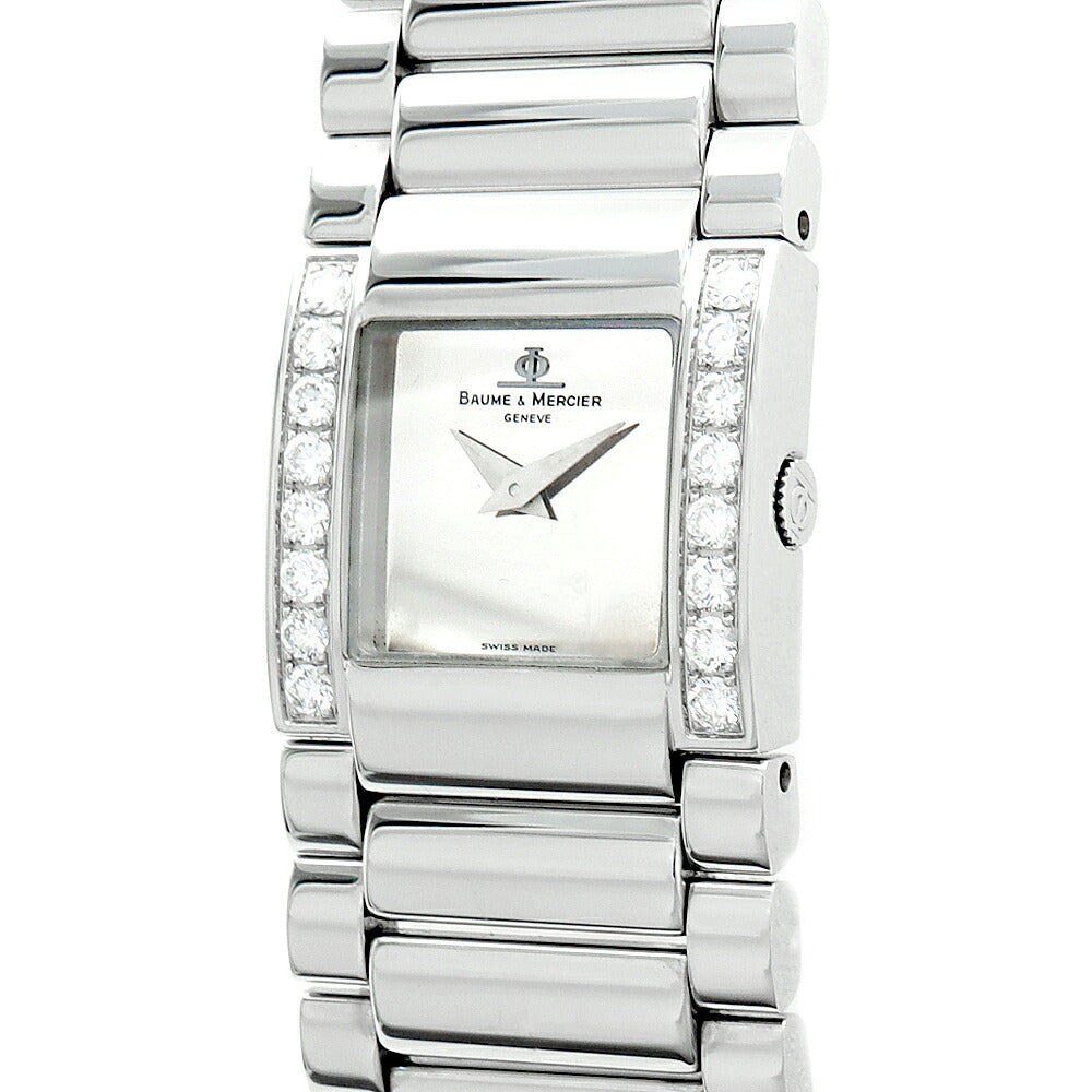 電池交換済 BAUME&MERCIER ボーム&メルシェ キャットウォーク ダイヤベゼル MV025200 純正ダイヤモンド ミラーダイヤル シルバー SS ステンレス レディース クォーツ【6ヶ月保証】【腕時計】【中古】