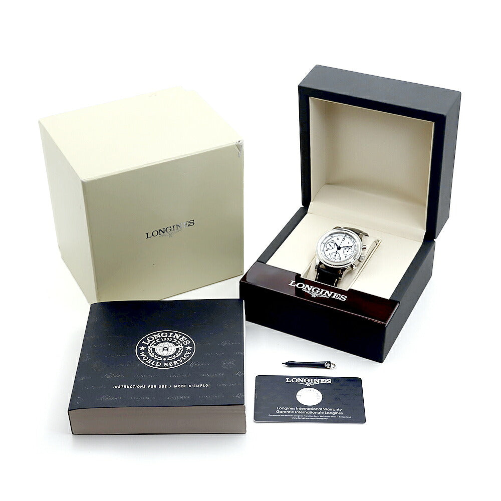 内部点検済 LONGINES ロンジン ヘリテージ 1942 クロノグラフ L2.768.4 L2.768.4.13.2 デイト 30m防水 裏スケ 白 ホワイト SS ステンレス 純正ベルト 純正尾錠 メンズ 自動巻き【6ヶ月保証】【腕時計】【中古】