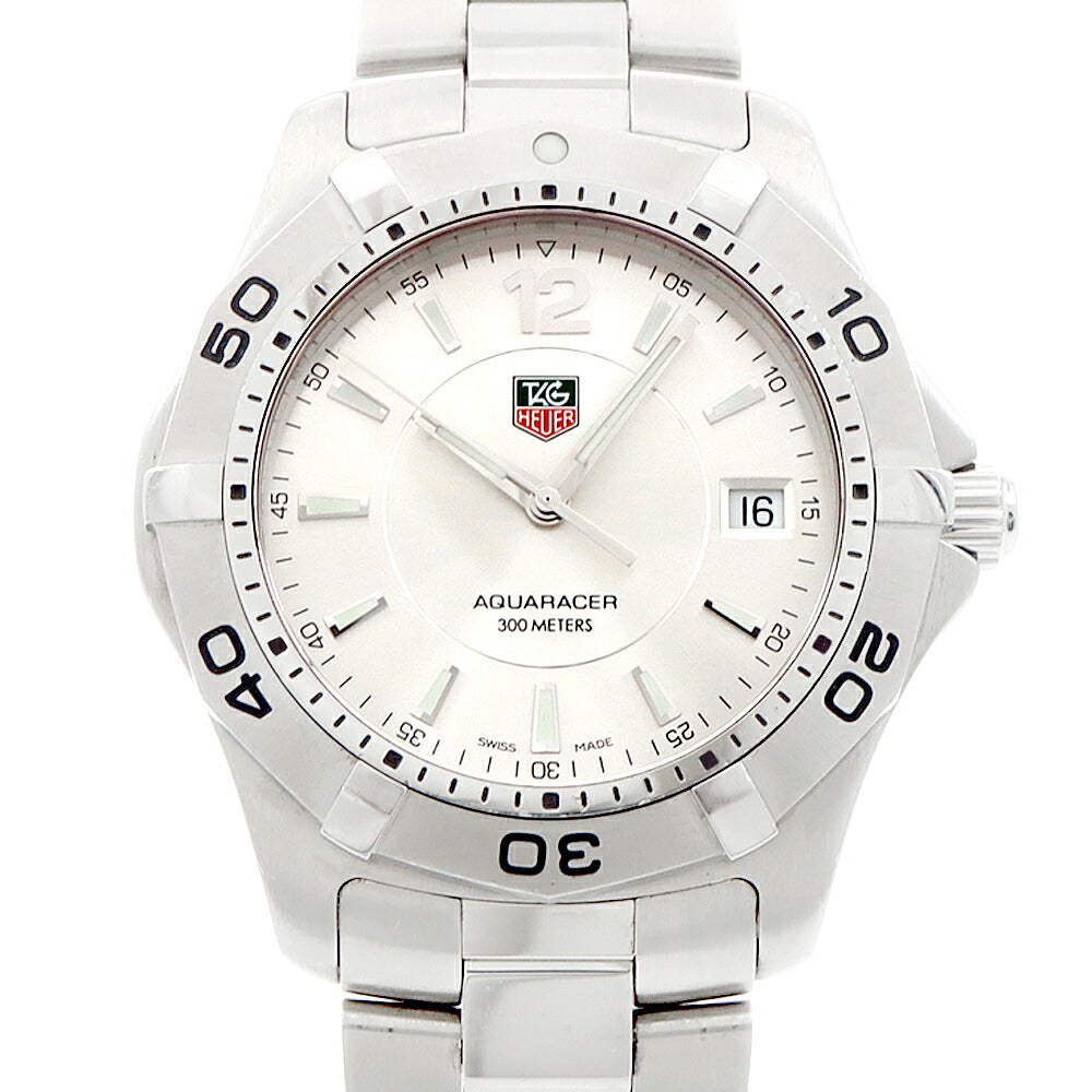 電池交換済 TAG Heuer タグホイヤー アクアレーサー WAF1112 BA0801 デイト 300m防水 シルバー SS ステンレス メンズ クォーツ【6ヶ月保証】【腕時計】【中古】