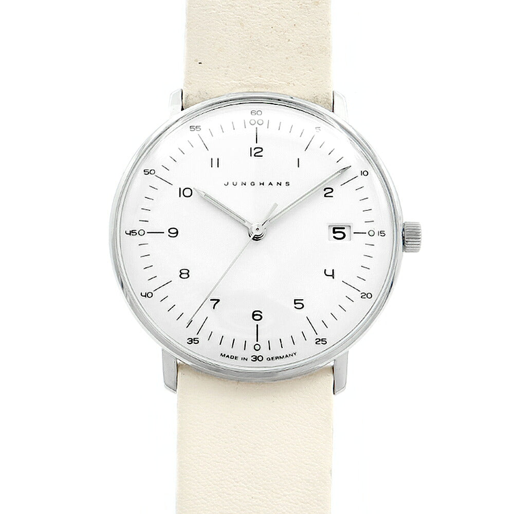 JUNGHANS ユンハンス マックスビル 047 4252 デイト 白 ホワイト SS ステンレス 純正ベルト レディース クォーツ【6ヶ月保証】【腕時計】【中古】