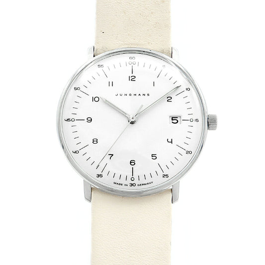 JUNGHANS ユンハンス マックスビル 047 4252 デイト 白 ホワイト SS ステンレス 純正ベルト レディース クォーツ【6ヶ月保証】【腕時計】【中古】