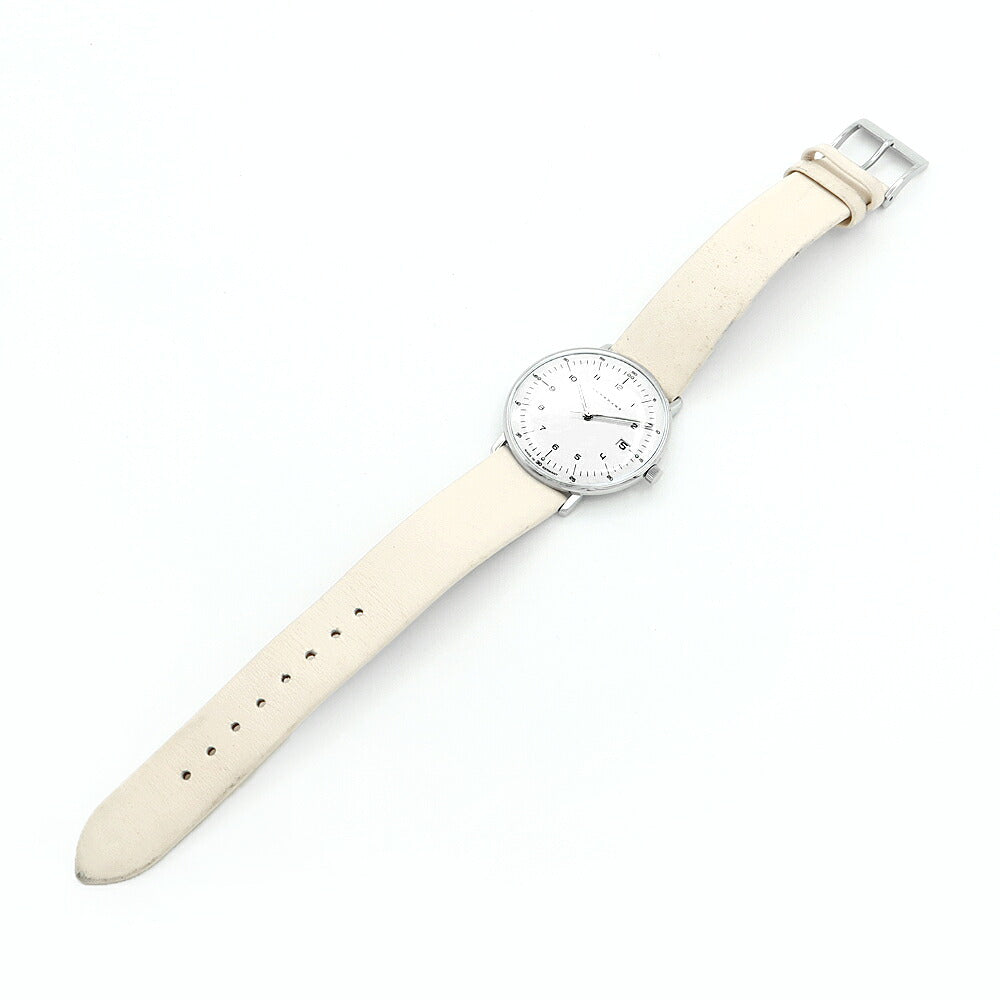 JUNGHANS ユンハンス マックスビル 047 4252 デイト 白 ホワイト SS ステンレス 純正ベルト レディース クォーツ【6ヶ月保証】【腕時計】【中古】