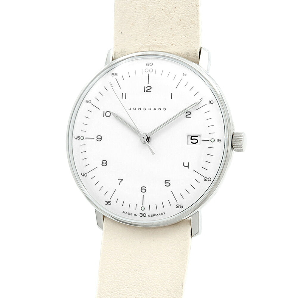 JUNGHANS ユンハンス マックスビル 047 4252 デイト 白 ホワイト SS ステンレス 純正ベルト レディース クォーツ【6ヶ月保証】【腕時計】【中古】