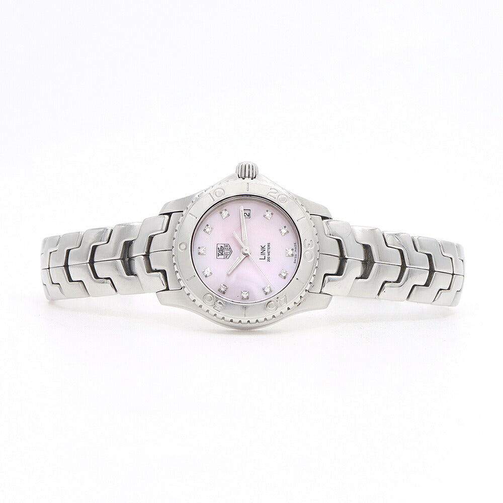 電池交換済 TAG Heuer タグホイヤー リンク WJ131C-1 ダイヤモンド 11Pダイヤ デイト 200m防水 ピンクシェル SS ステンレス レディース クォーツ【6ヶ月保証】【腕時計】【中古】