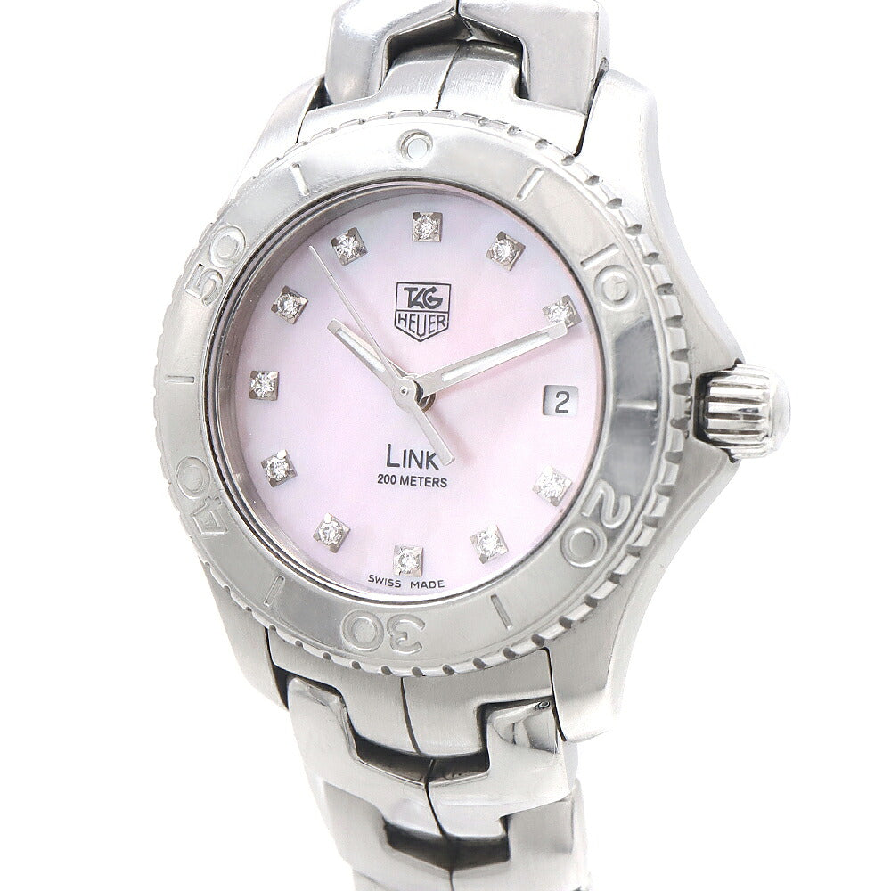 電池交換済 TAG Heuer タグホイヤー リンク WJ131C-1 ダイヤモンド 11Pダイヤ デイト 200m防水 ピンクシェル SS ステンレス レディース クォーツ【6ヶ月保証】【腕時計】【中古】