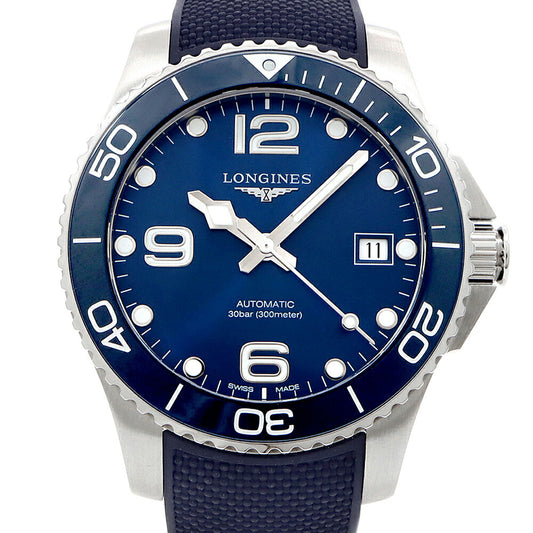LONGINES ロンジン ハイドロコンクエスト L3.780.4 L3.780.4.96.9 デイト 300m防水 青 ブルー SS ステンレス CE セラミック 純正ベルト 純正尾錠 メンズ 自動巻き【6ヶ月保証】【腕時計】【中古】