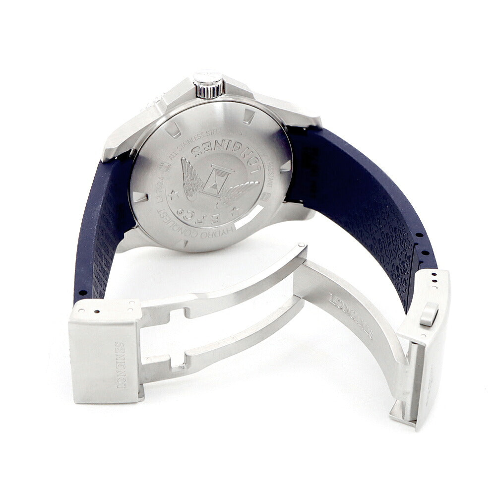 LONGINES ロンジン ハイドロコンクエスト L3.780.4 L3.780.4.96.9 デイト 300m防水 青 ブルー SS ステンレス CE セラミック 純正ベルト 純正尾錠 メンズ 自動巻き【6ヶ月保証】【腕時計】【中古】