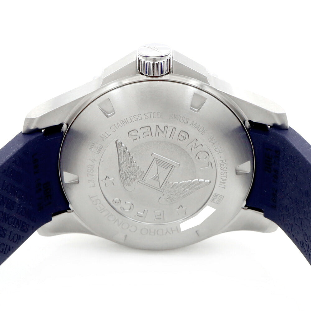 LONGINES ロンジン ハイドロコンクエスト L3.780.4 L3.780.4.96.9 デイト 300m防水 青 ブルー SS ステンレス CE セラミック 純正ベルト 純正尾錠 メンズ 自動巻き【6ヶ月保証】【腕時計】【中古】