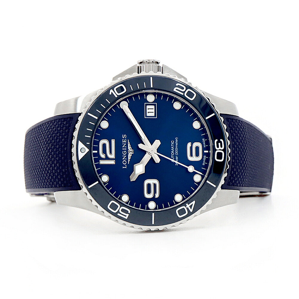 LONGINES ロンジン ハイドロコンクエスト L3.780.4 L3.780.4.96.9 デイト 300m防水 青 ブルー SS ステンレス CE セラミック 純正ベルト 純正尾錠 メンズ 自動巻き【6ヶ月保証】【腕時計】【中古】