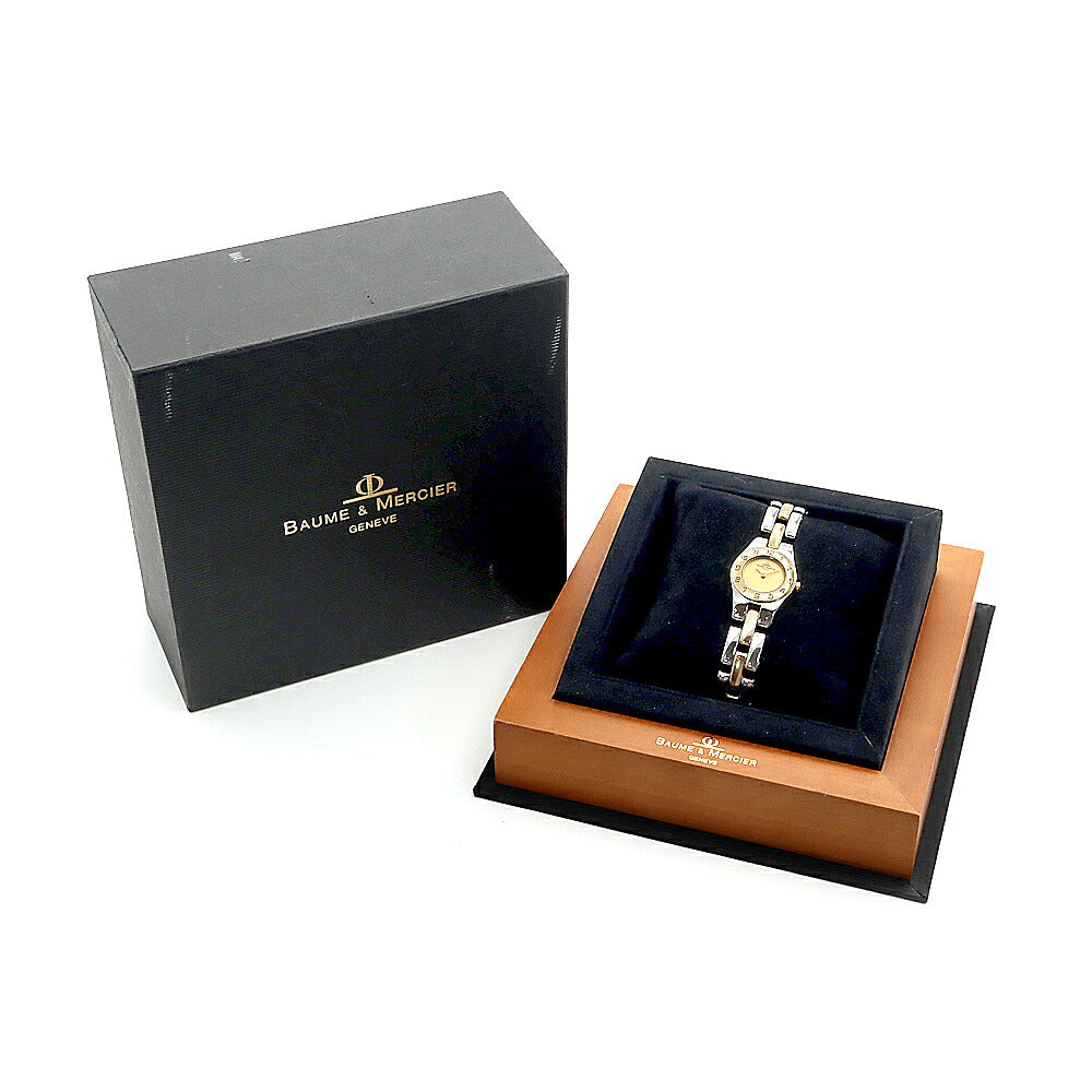電池交換済 BAUME＆MERCIER ボーム&メルシェ リネア MV045203 ゴールド YGP イエローゴールド SS ステンレス コンビ レディース クォーツ【6ヶ月保証】【腕時計】【中古】