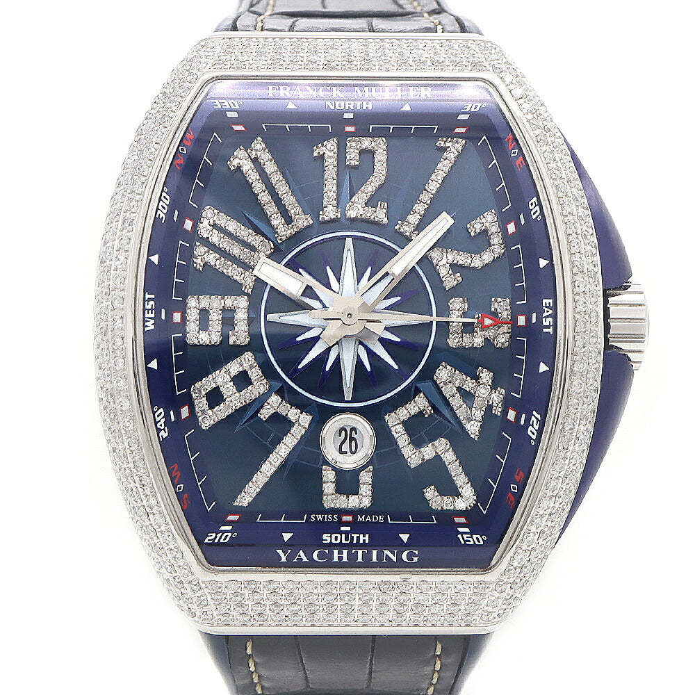 FRANCK MULLER フランクミュラー ヴァンガード ヨッティング ダイヤベゼル V45SCDT ダイヤモンド デイト 青 ブルー SS ステンレス アフターダイヤ メンズ 自動巻き【6ヶ月保証】【中古】【腕時計】