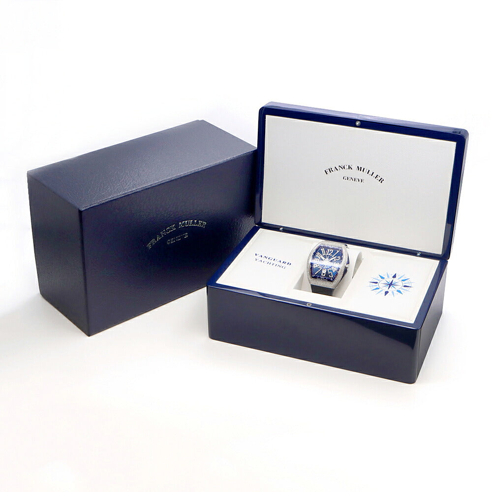 FRANCK MULLER フランクミュラー ヴァンガード ヨッティング ダイヤベゼル V45SCDT ダイヤモンド デイト 青 ブルー SS ステンレス アフターダイヤ メンズ 自動巻き【6ヶ月保証】【中古】【腕時計】