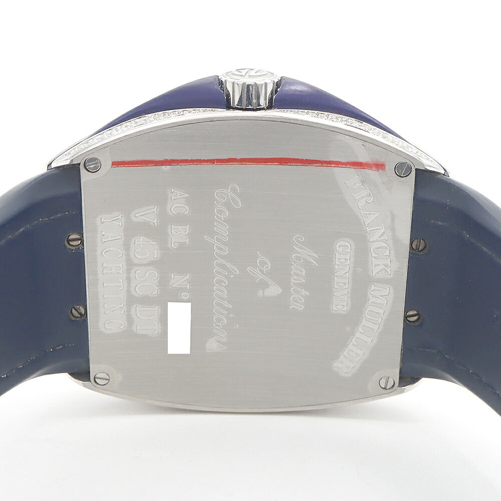 FRANCK MULLER フランクミュラー ヴァンガード ヨッティング ダイヤベゼル V45SCDT ダイヤモンド デイト 青 ブルー SS ステンレス アフターダイヤ メンズ 自動巻き【6ヶ月保証】【中古】【腕時計】