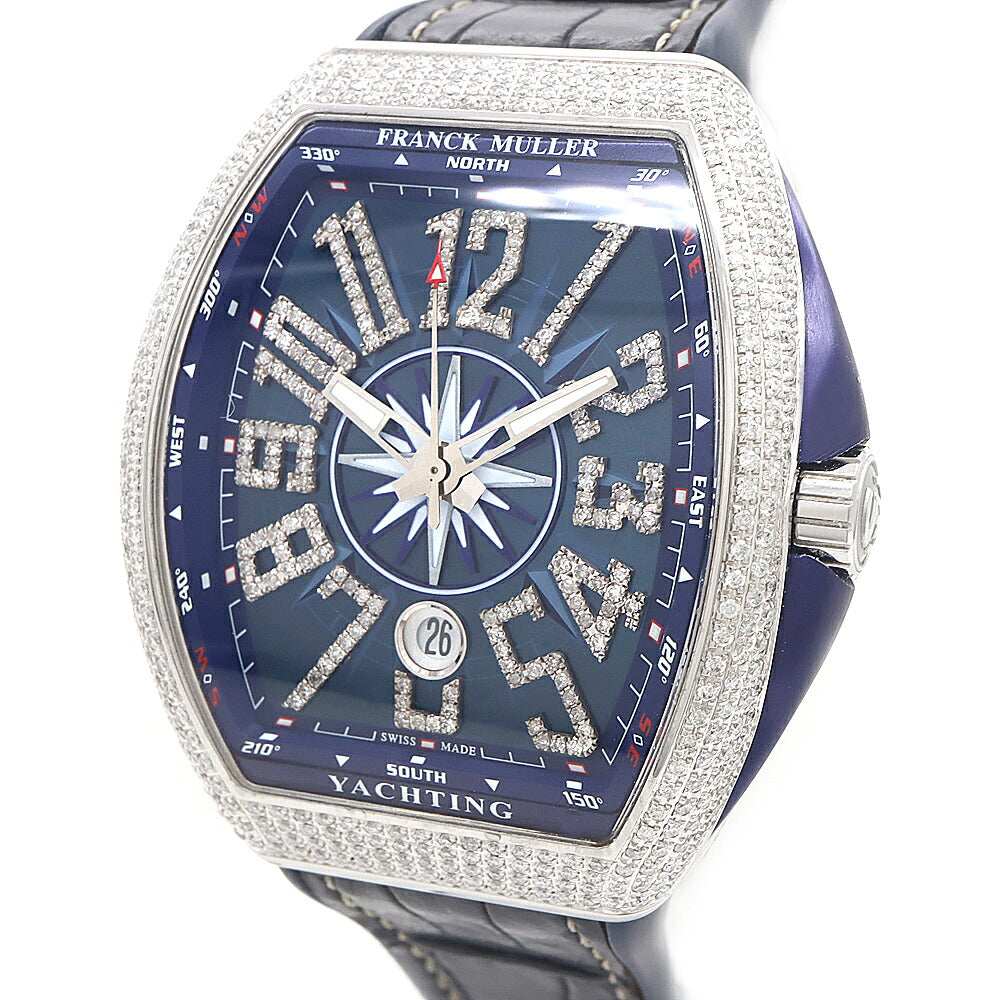 FRANCK MULLER フランクミュラー ヴァンガード ヨッティング ダイヤベゼル V45SCDT ダイヤモンド デイト 青 ブルー SS ステンレス アフターダイヤ メンズ 自動巻き【6ヶ月保証】【中古】【腕時計】