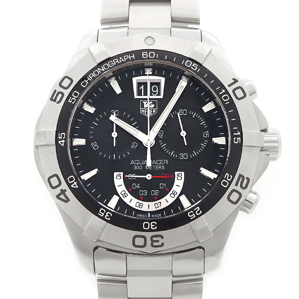 電池交換済 TAG Heuer タグホイヤー アクアレーサー クロノグラフ CAF101A ビッグデイト 300m防水 スモールセコンド 黒 ブラック SS ステンレス メンズ クォーツ【6ヶ月保証】【腕時計】【中古】