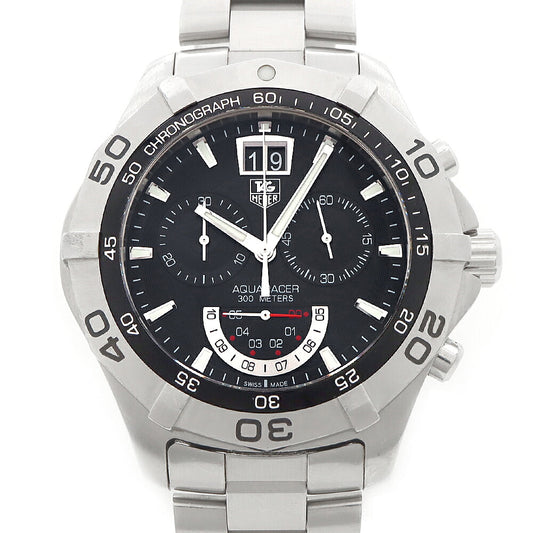 電池交換済 TAG Heuer タグホイヤー アクアレーサー クロノグラフ CAF101A ビッグデイト 300m防水 スモールセコンド 黒 ブラック SS ステンレス メンズ クォーツ【6ヶ月保証】【腕時計】【中古】