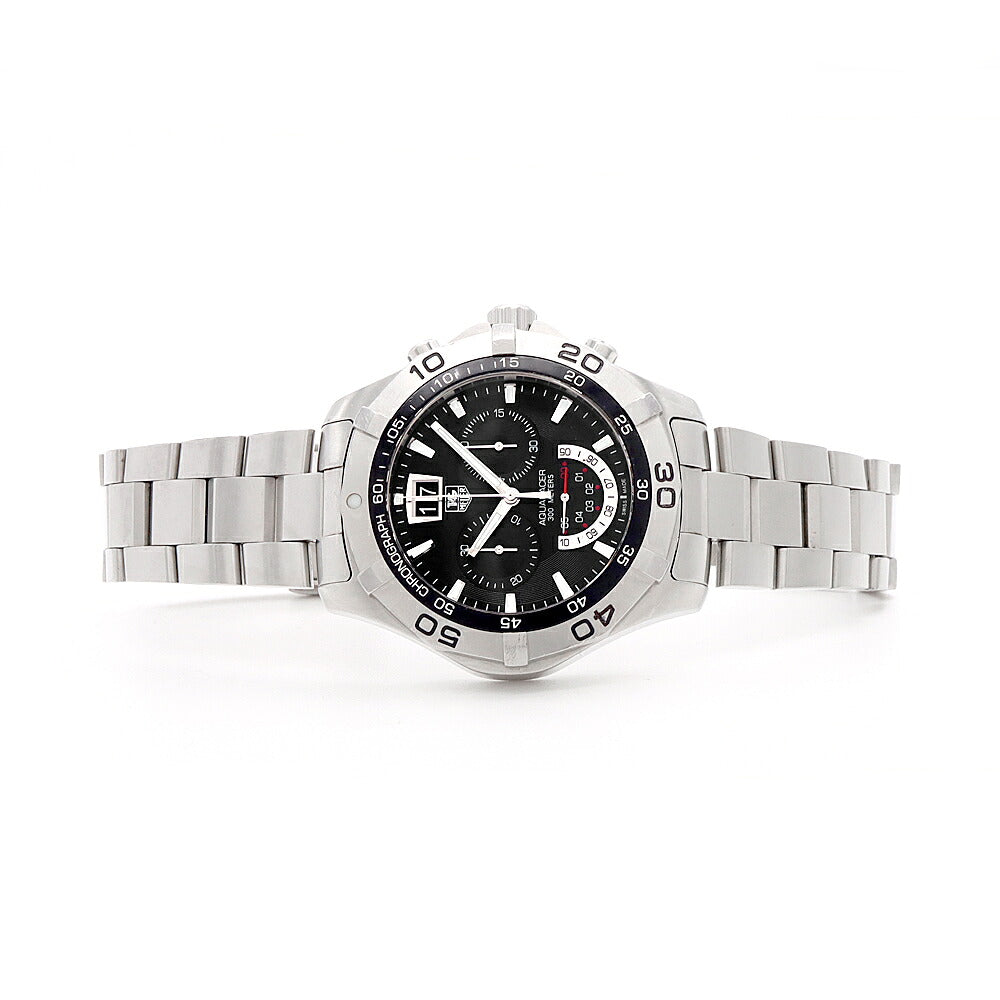 電池交換済 TAG Heuer タグホイヤー アクアレーサー クロノグラフ CAF101A ビッグデイト 300m防水 スモールセコンド 黒 ブラック SS ステンレス メンズ クォーツ【6ヶ月保証】【腕時計】【中古】