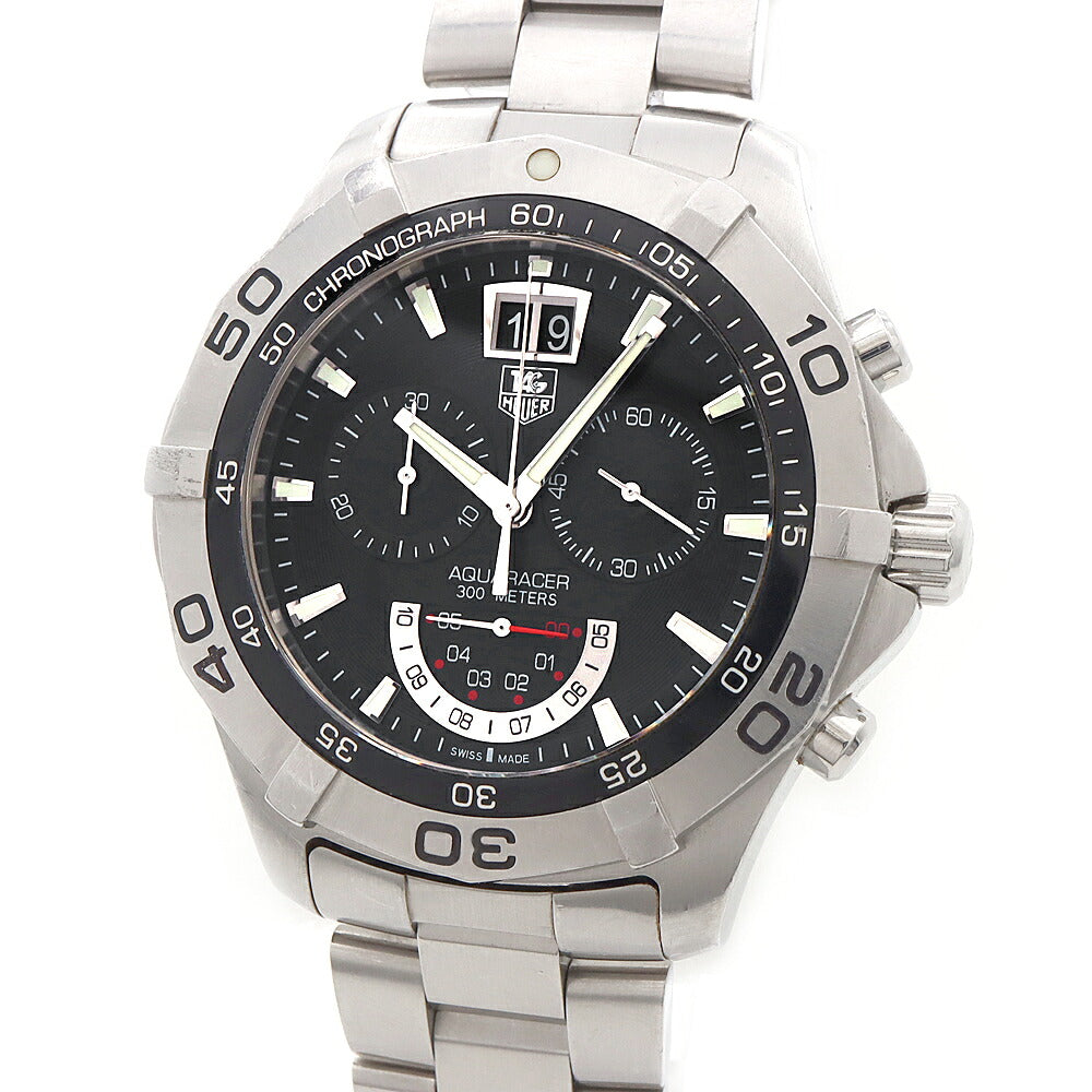 電池交換済 TAG Heuer タグホイヤー アクアレーサー クロノグラフ CAF101A ビッグデイト 300m防水 スモールセコンド 黒 ブラック SS ステンレス メンズ クォーツ【6ヶ月保証】【腕時計】【中古】