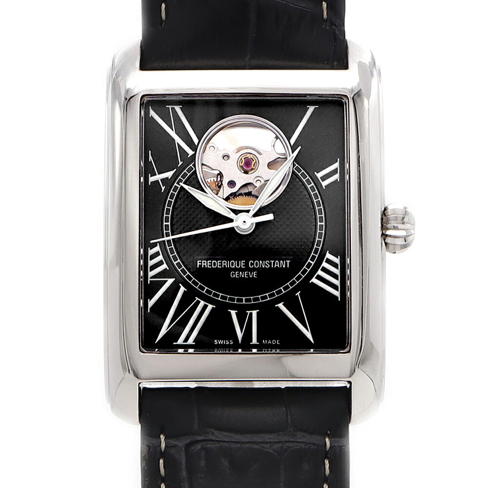 内部点検済 FREDERIQUE CONSTANT フレデリックコンスタント クラシック カレ ハートビート FC-303/310/315X4C34/6 オープンハート 裏スケ 黒 ブラック SS ステンレス 純正ベルト 純正尾錠 メンズ 自動巻き【6ヶ月保証】【腕時計】【中古】