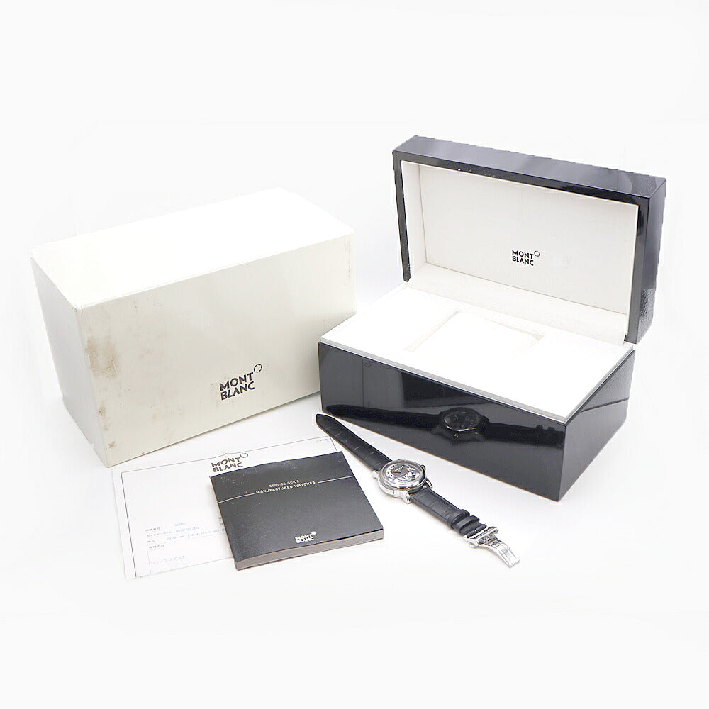 MONTBLANC モンブラン ニコラ リューセック モノプッシャー クロノグラフ 102337 V0102337 デイト 30m防水 デイ/ナイト表示 裏スケ グレー SS ステンレス 純正尾錠 メンズ 自動巻き【6ヶ月保証】【腕時計】【中古】