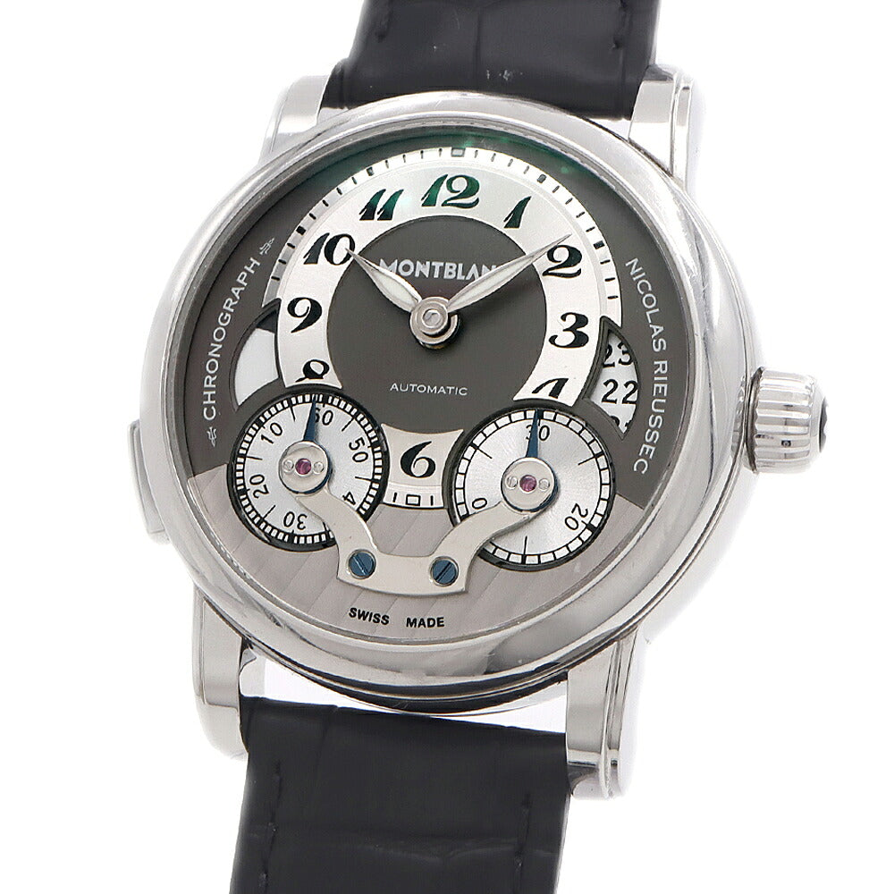 MONTBLANC モンブラン ニコラ リューセック モノプッシャー クロノグラフ 102337 V0102337 デイト 30m防水 デイ/ナイト表示 裏スケ グレー SS ステンレス 純正尾錠 メンズ 自動巻き【6ヶ月保証】【腕時計】【中古】