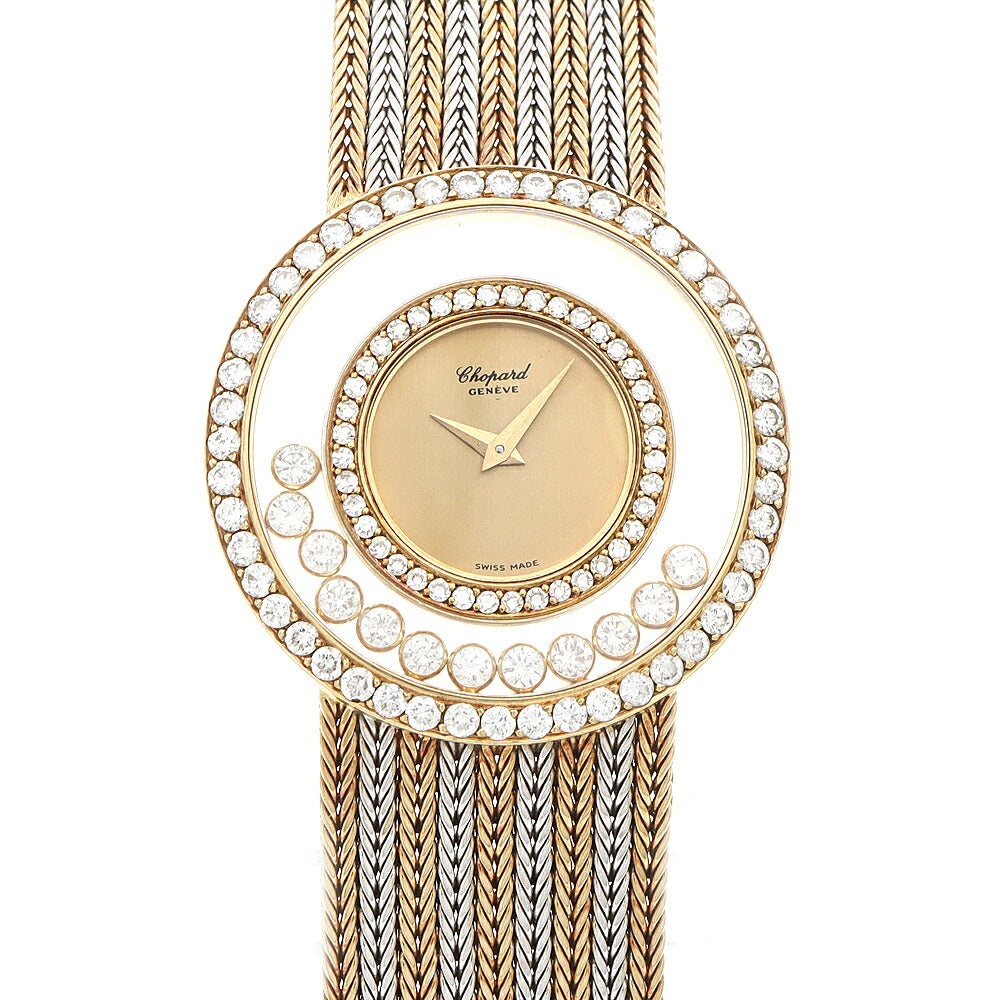 電池交換済 Chopard ショパール ハッピーダイヤモンド 1159 ダイヤモンド 12Pムービングダイヤ ゴールド K18WG  ホワイトゴールド K18YG イエローゴールド コンビ レディース クォーツ【6ヶ月保証】【腕時計】【中古】