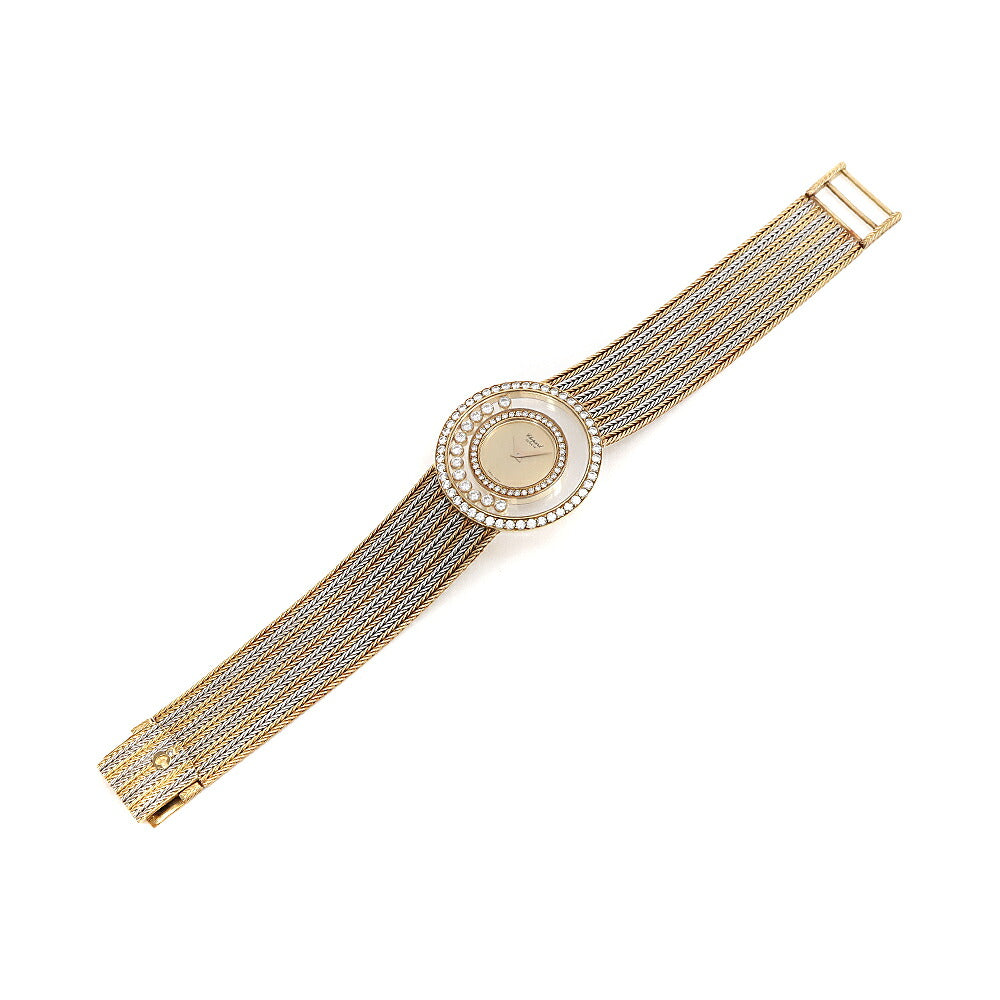 電池交換済 Chopard ショパール ハッピーダイヤモンド 1159 ダイヤモンド 12Pムービングダイヤ ゴールド K18WG  ホワイトゴールド K18YG イエローゴールド コンビ レディース クォーツ【6ヶ月保証】【腕時計】【中古】
