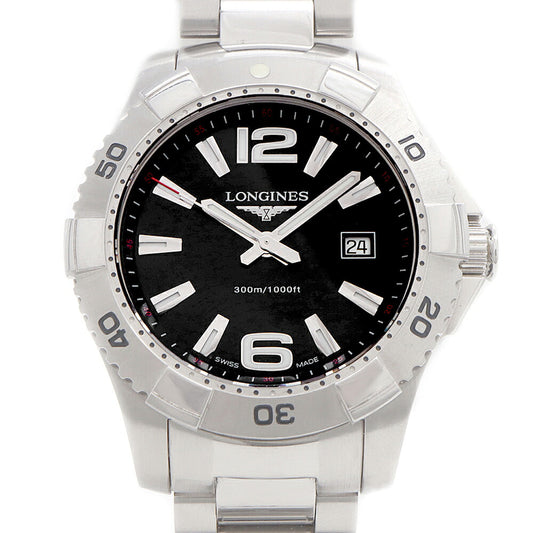 電池交換済 LONGINES ロンジン ハイドロコンクエスト L3.647.4 デイト 300m防水 黒 ブラック SS ステンレス メンズ クォーツ 【6ヶ月保証】【腕時計】【中古】