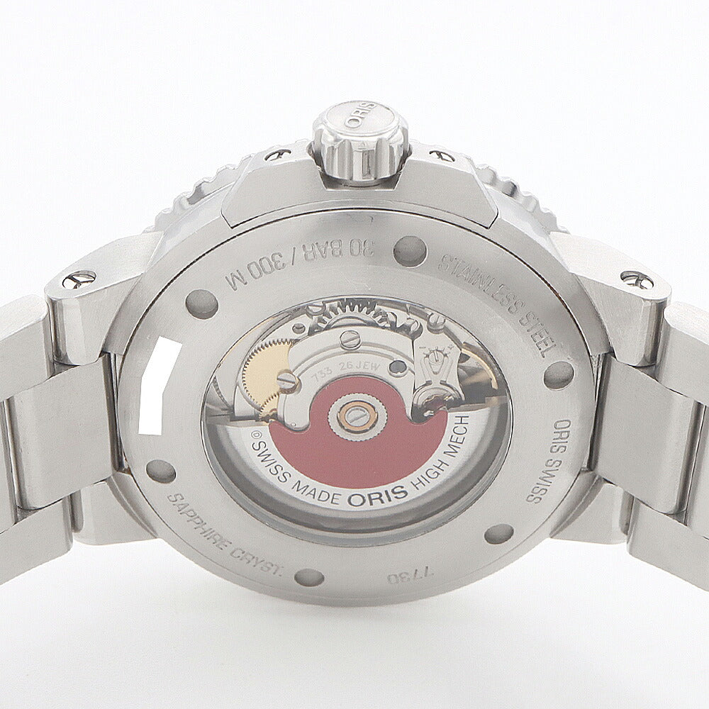 ORIS オリス アクイス デイト レリーフ 01 733 7730 4153 デイト 裏スケ 300m防水 グレー SS ステンレス メンズ 自動巻き【6ヶ月保証】【腕時計】【中古】
