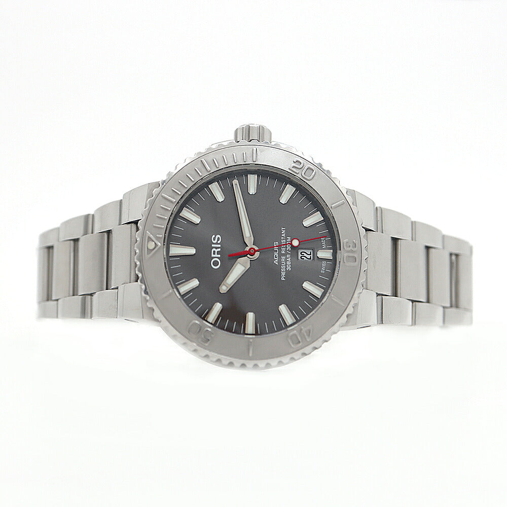 ORIS オリス アクイス デイト レリーフ 01 733 7730 4153 デイト 裏スケ 300m防水 グレー SS ステンレス メンズ 自動巻き【6ヶ月保証】【腕時計】【中古】
