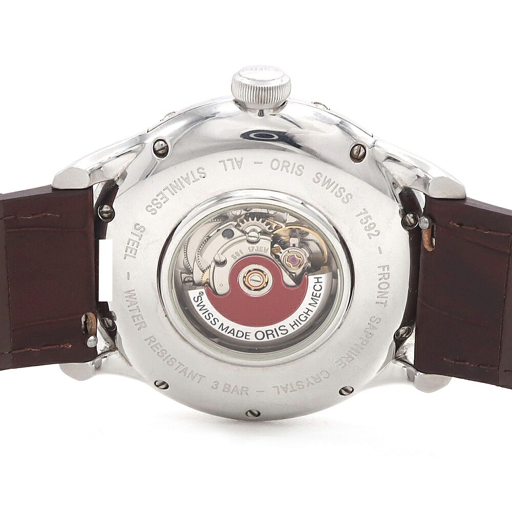 ORIS オリス アートリエ コンプリケーション ムーンフェイズ 7592 デイデイト GMT 裏スケ 30m防水 シルバー ギョーシェ SS ステンレス 純正尾錠 メンズ 自動巻き【6ヶ月保証】【腕時計】【中古】