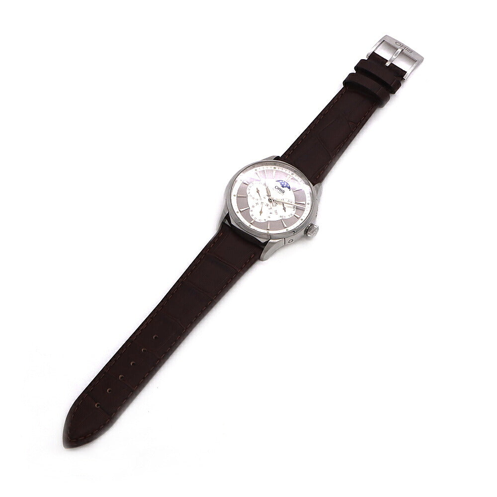 ORIS オリス アートリエ コンプリケーション ムーンフェイズ 7592 デイデイト GMT 裏スケ 30m防水 シルバー ギョーシェ SS ステンレス 純正尾錠 メンズ 自動巻き【6ヶ月保証】【腕時計】【中古】
