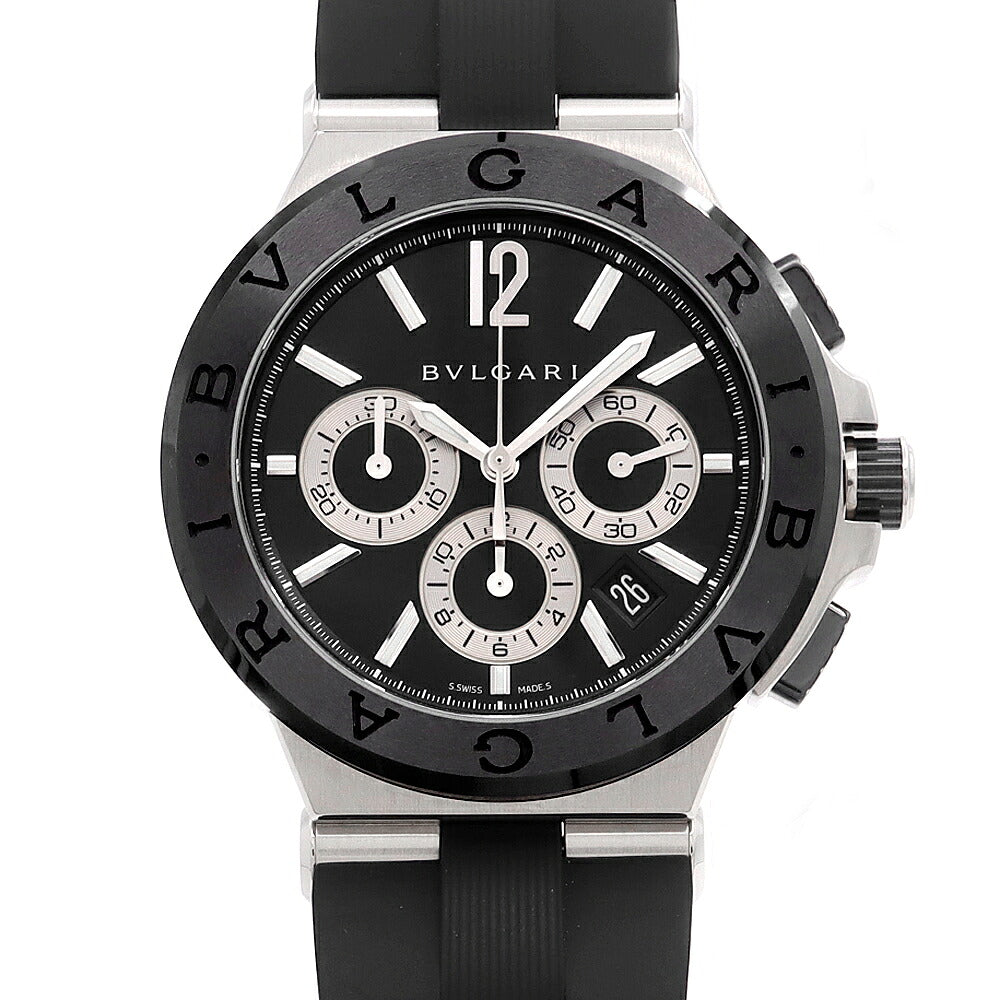 BVLGARI ブルガリ ディアゴノ クロノグラフ DG42SCCH デイト スモールセコンド 黒 ブラック CE セラミック SS ステンレス 純正ベルト 純正尾錠 メンズ 自動巻き【6ヶ月保証】【腕時計】【中古】