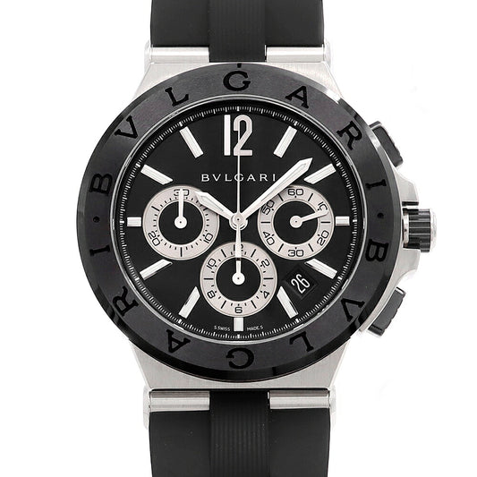 BVLGARI ブルガリ ディアゴノ クロノグラフ DG42SCCH デイト スモールセコンド 黒 ブラック CE セラミック SS ステンレス 純正ベルト 純正尾錠 メンズ 自動巻き【6ヶ月保証】【腕時計】【中古】