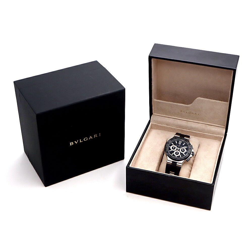 BVLGARI ブルガリ ディアゴノ クロノグラフ DG42SCCH デイト スモールセコンド 黒 ブラック CE セラミック SS ステンレス 純正ベルト 純正尾錠 メンズ 自動巻き【6ヶ月保証】【腕時計】【中古】