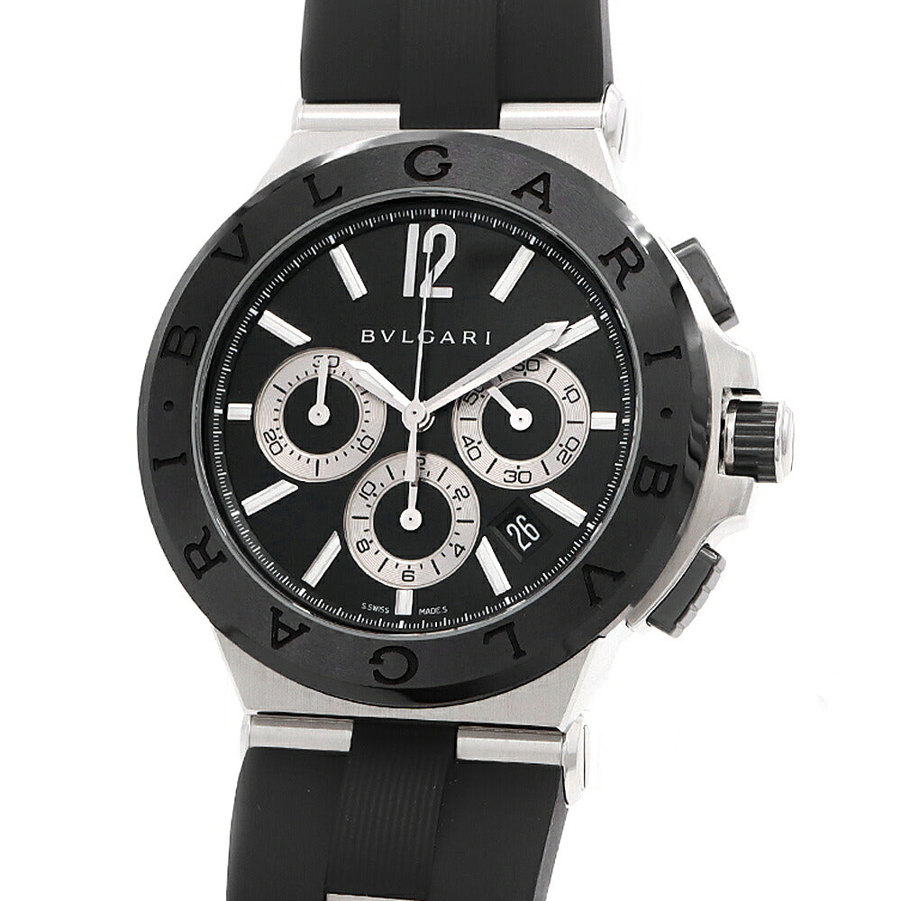 BVLGARI ブルガリ ディアゴノ クロノグラフ DG42SCCH デイト スモールセコンド 黒 ブラック CE セラミック SS ステンレス 純正ベルト 純正尾錠 メンズ 自動巻き【6ヶ月保証】【腕時計】【中古】