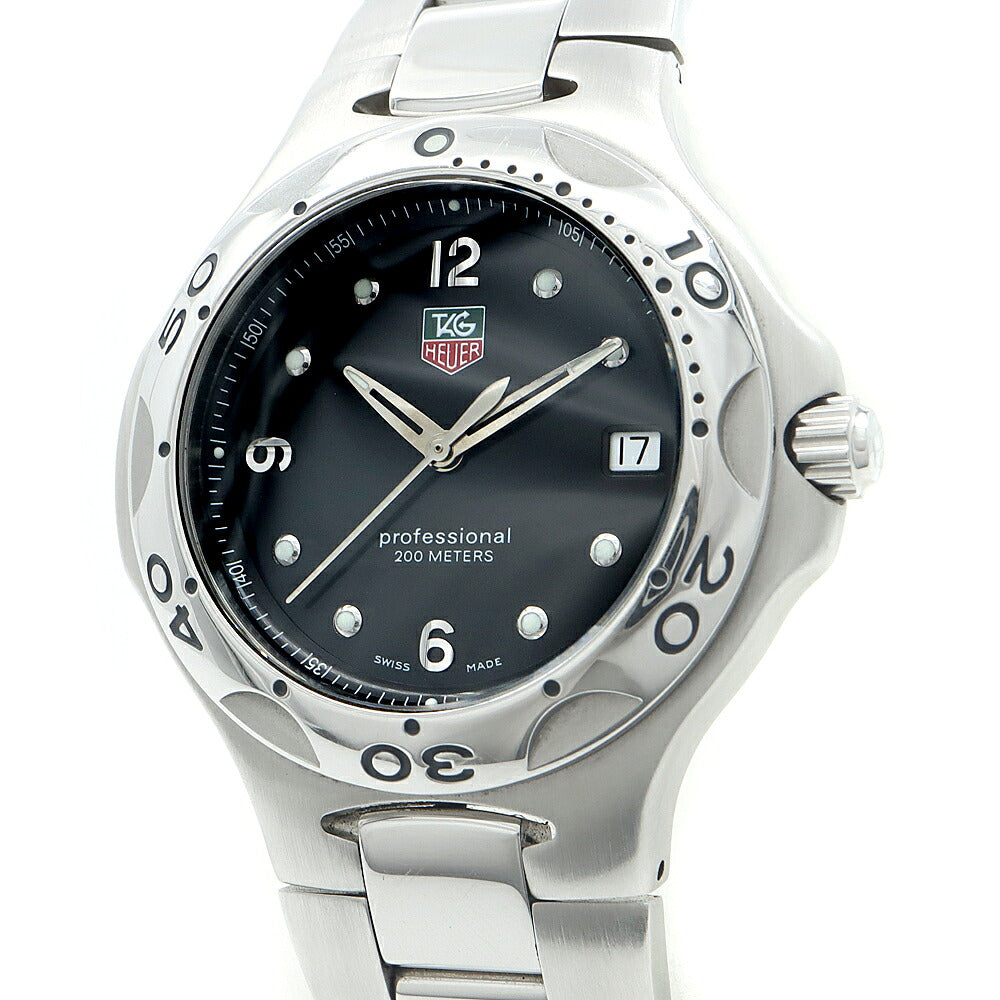 電池交換済 TAG Heuer タグホイヤー キリウム プロフェッショナル WL1012 デイト 200m防水 黒 ブラック SS ステンレス メンズ クォーツ【6ヶ月保証】【腕時計】【中古】